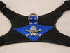 Gatsby:  Metallic Blue on Black Leather - Skull with Crossbones and Crystal Eyes