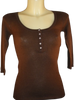 Cashmere Crystal Button 3/4 Sleeve Henley - Chocolate Brown